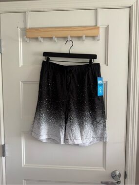 Men's Ombre Black to White Swim Board Shorts - Elastic Drawstring